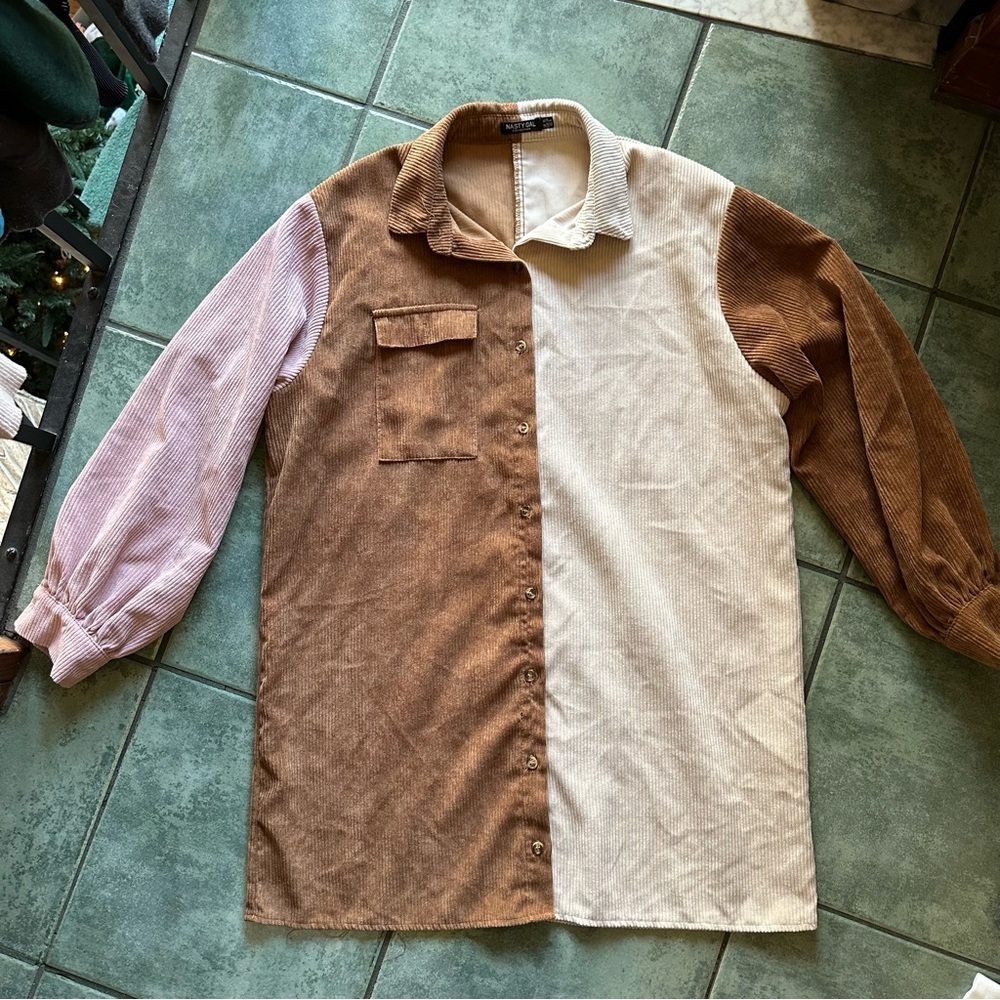 Nasty Gal Colorblock Patchwork Corduroy Button Front Oversized Shirt